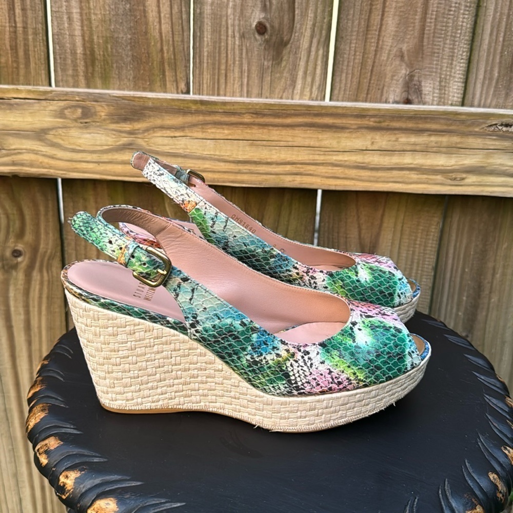 Stuart Weitzman Colorful Snakeskin Wedge Sandals - Picture 2 of 6